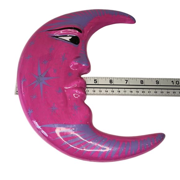 Ceramic Talavera Crescent Moon Hot Pink Fuschia & Purple Wall Decor 10" x 8" - Picture 8 of 10